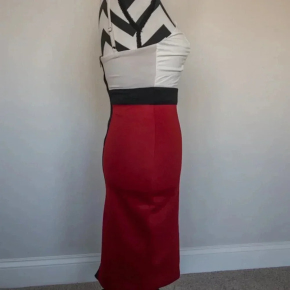 Hommage Red and Black Pencil Dress Sz Small - Picture 4 of 10